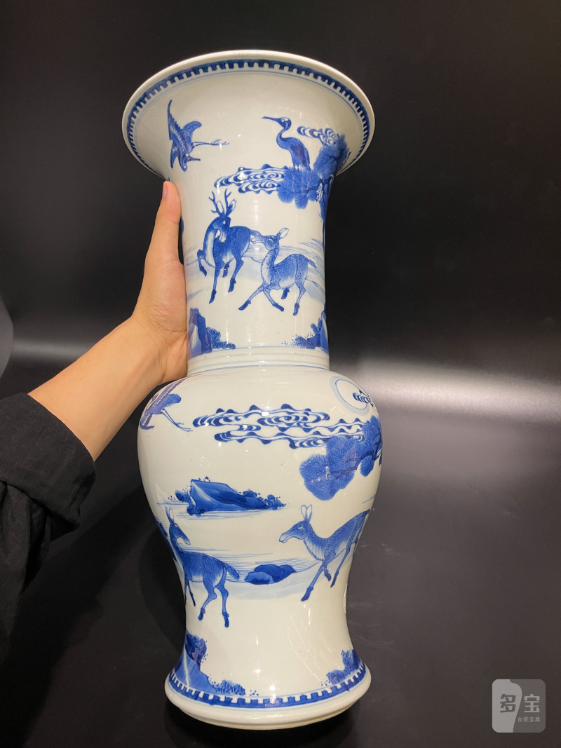 清康熙 青花山水松鹤延年凤尾尊 - 图4